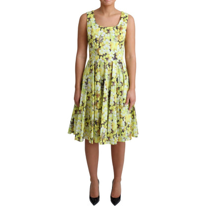 Dolce & Gabbana Yellow Floral Cotton Stretch Gown Dress