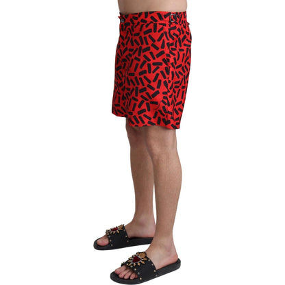 Dolce & Gabbana Red Patterned Beachwear Shorts Swimwear