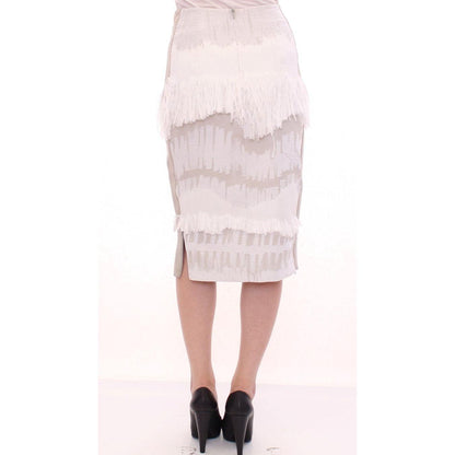 Arzu Kaprol White Acrylic Straight Pencil Skirt