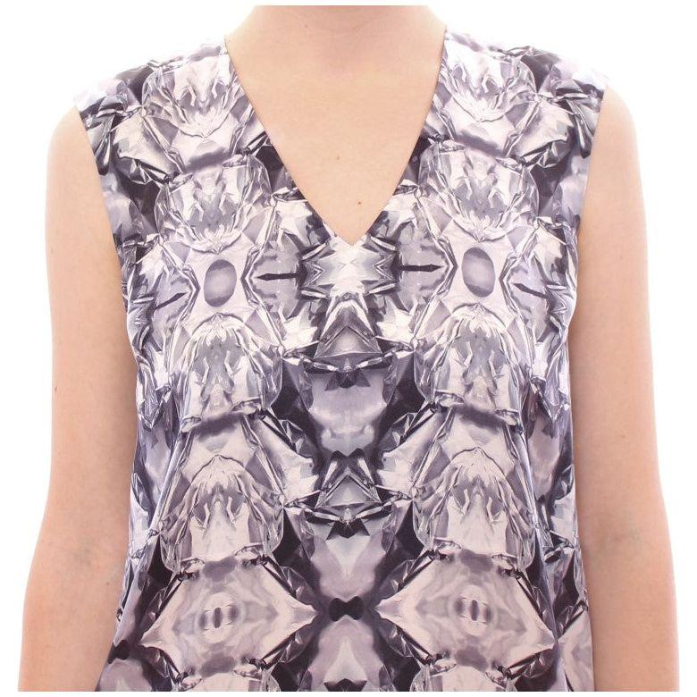 Arzu Kaprol Gray Blue Silk Sleeveless Top Shirt Blouse