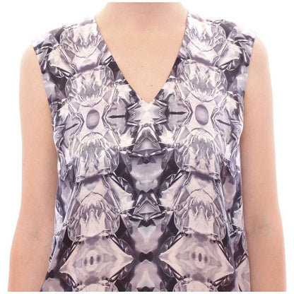 Arzu Kaprol Gray Blue Silk Sleeveless Top Shirt Blouse