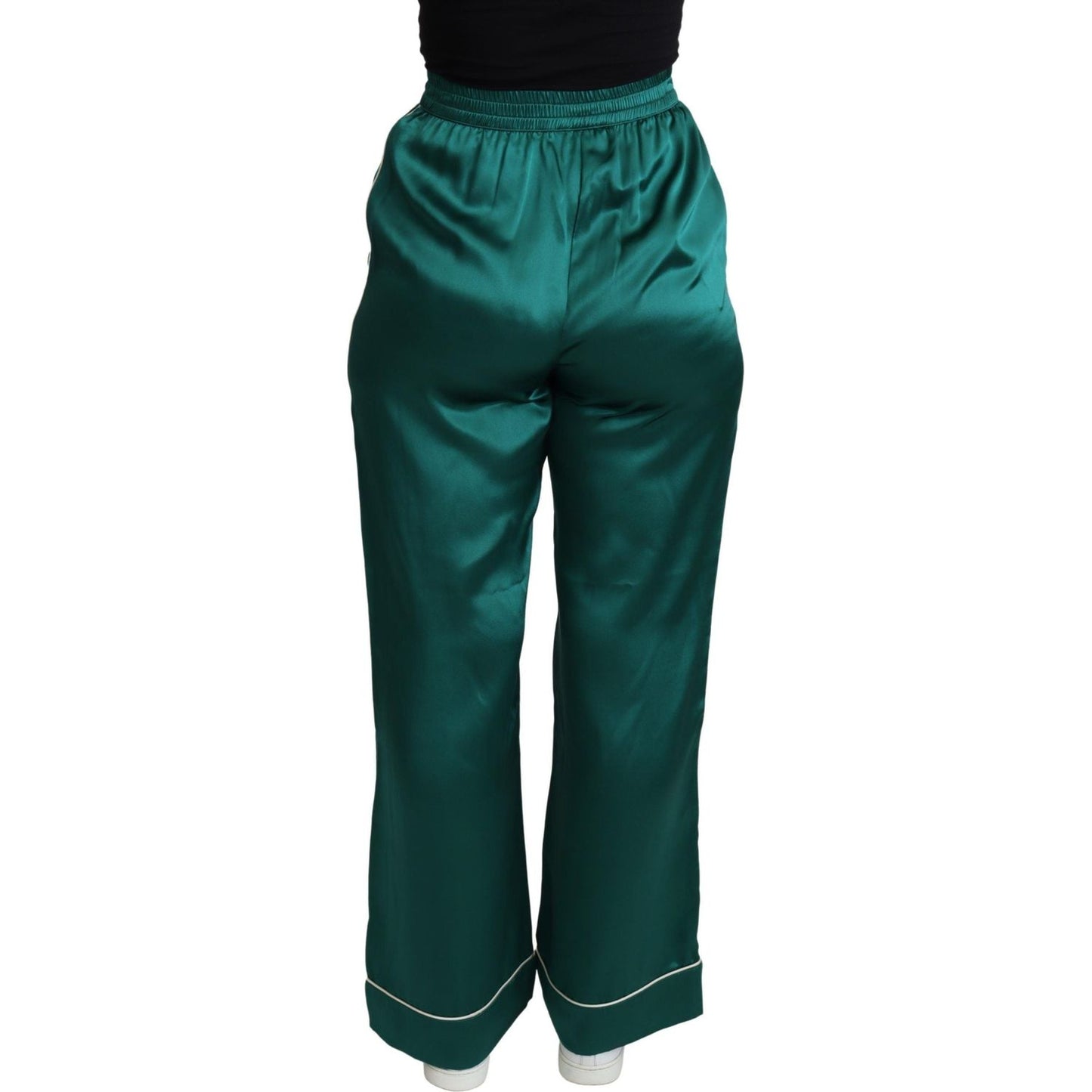 Dolce & Gabbana Green High Waist Pajama Trouser Silk Pant