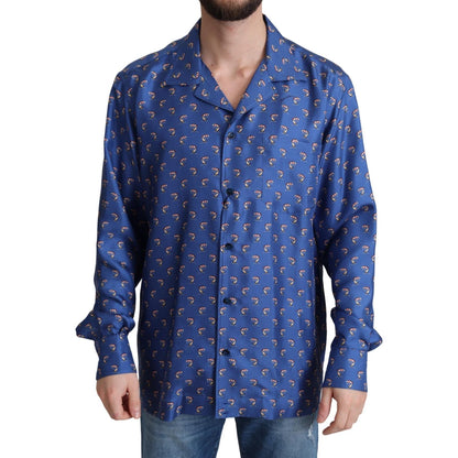 Dolce & Gabbana Blue Beach Chair Umbrella Print Silk Shirt Dolce & Gabbana