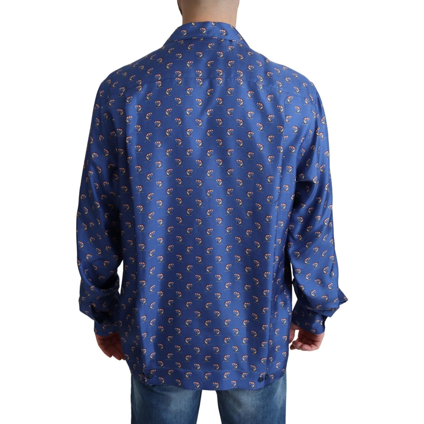 Dolce & Gabbana Blue Beach Chair Umbrella Print Silk Shirt Dolce & Gabbana
