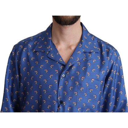 Dolce & Gabbana Blue Beach Chair Umbrella Print Silk Shirt Dolce & Gabbana