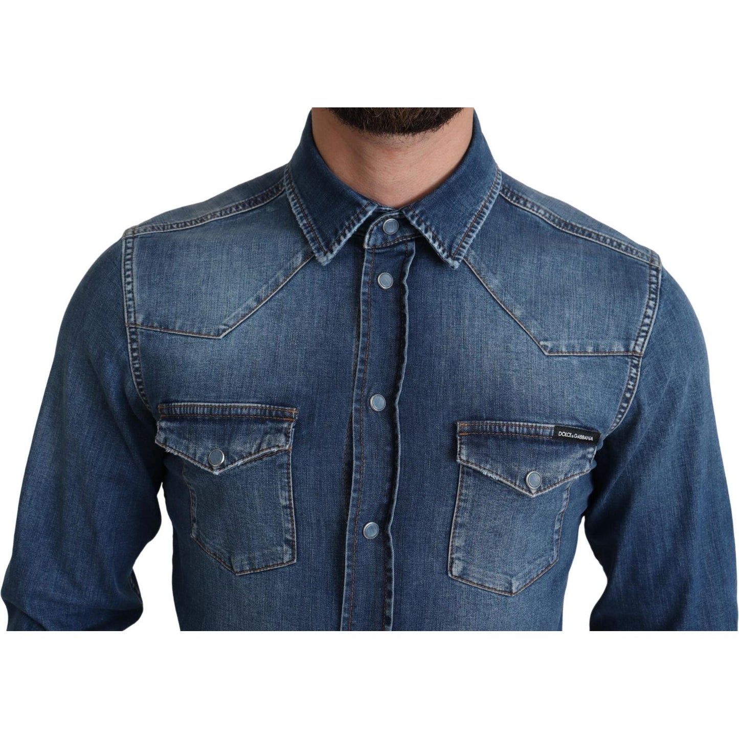 Dolce & Gabbana Blue Cotton Stretch Long Sleeves Denim Shirt