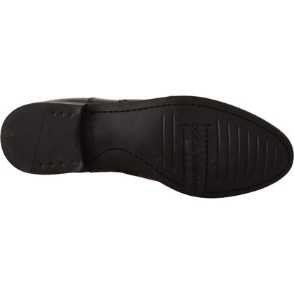 Dolce & Gabbana Black Leather Ankle High Flat Boots Shoes