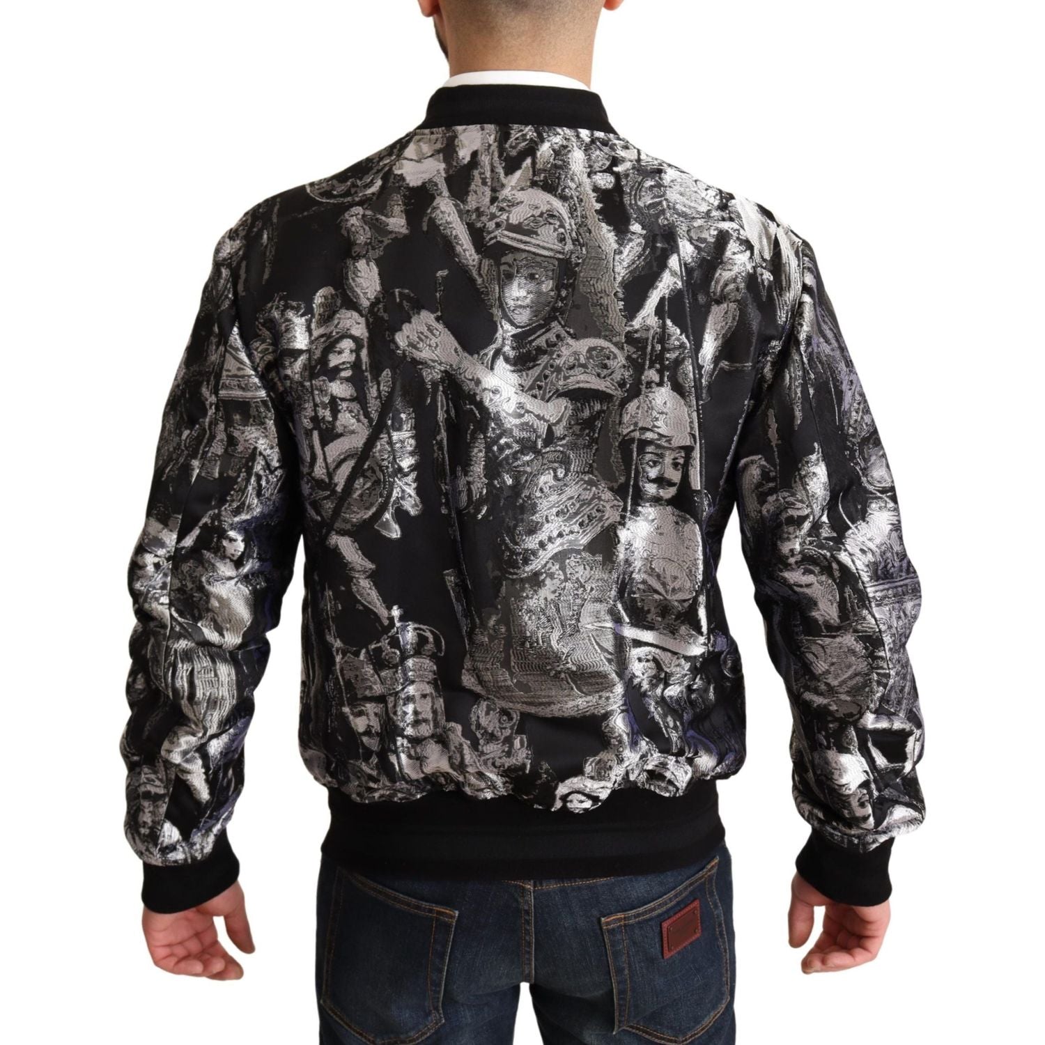 Dolce & Gabbana Black Silver Puppi Motive Bomber Jacket