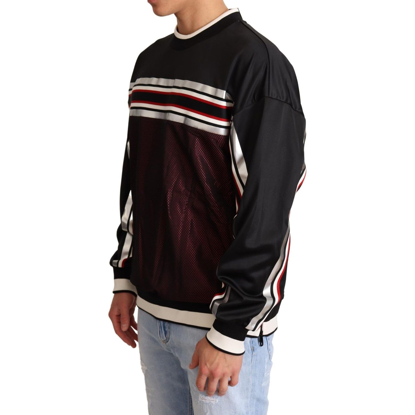 Dolce & Gabbana Black Red Mesh Sport Pullover Crewneck Sweater