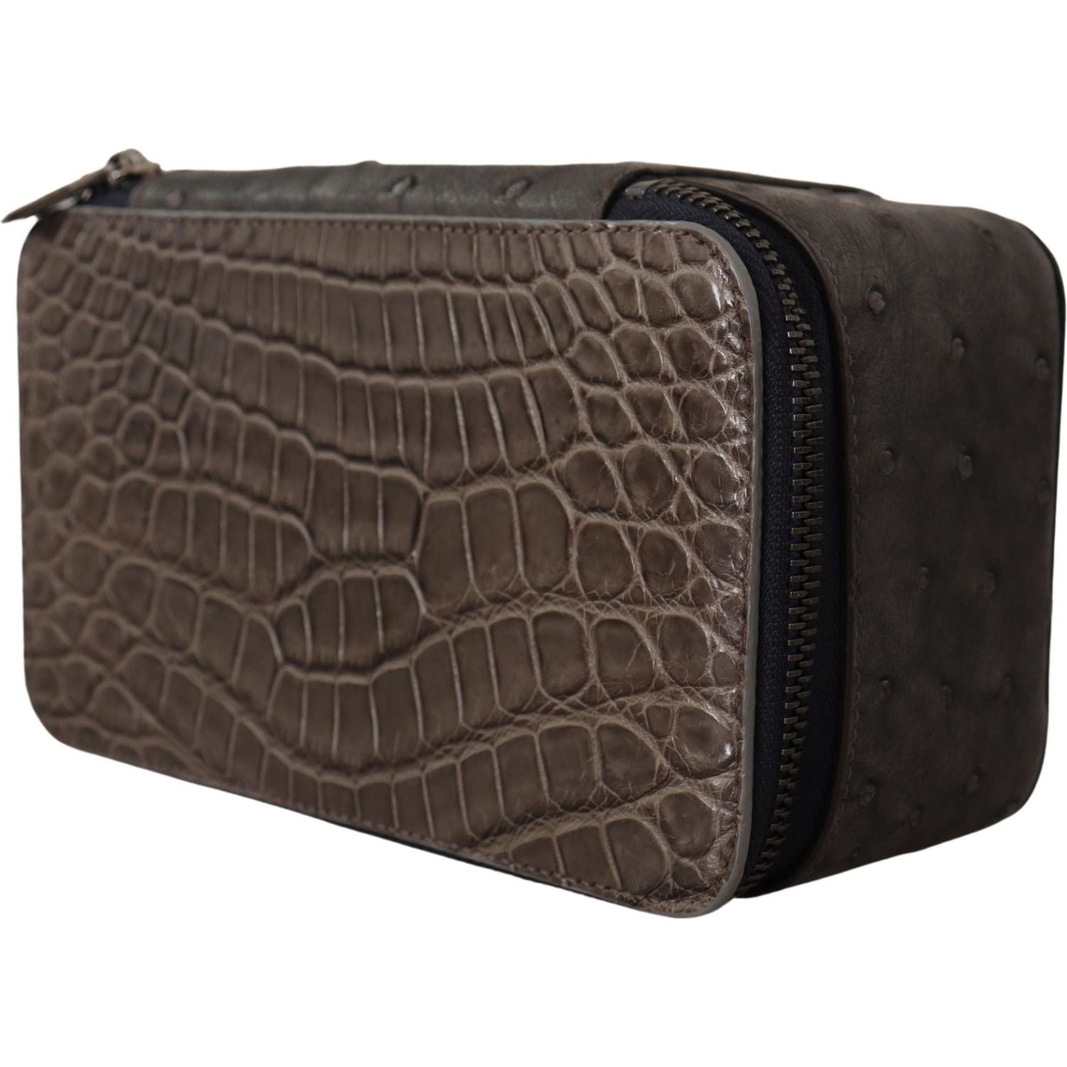 Dolce & Gabbana Gray Skin Leather Vanity Case Toiletry Shaving Bag