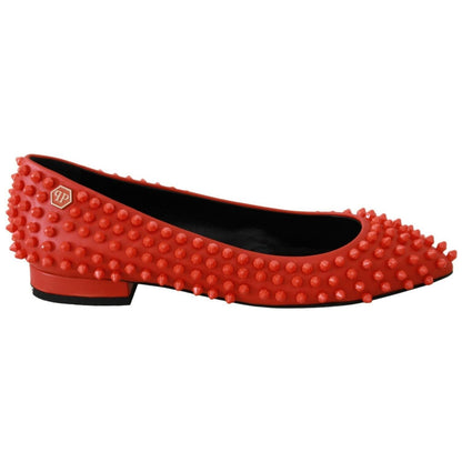 Philipp Plein Orange Leather Ballerina WHAT I DO Flats Shoes WOMAN FLAT SHOES