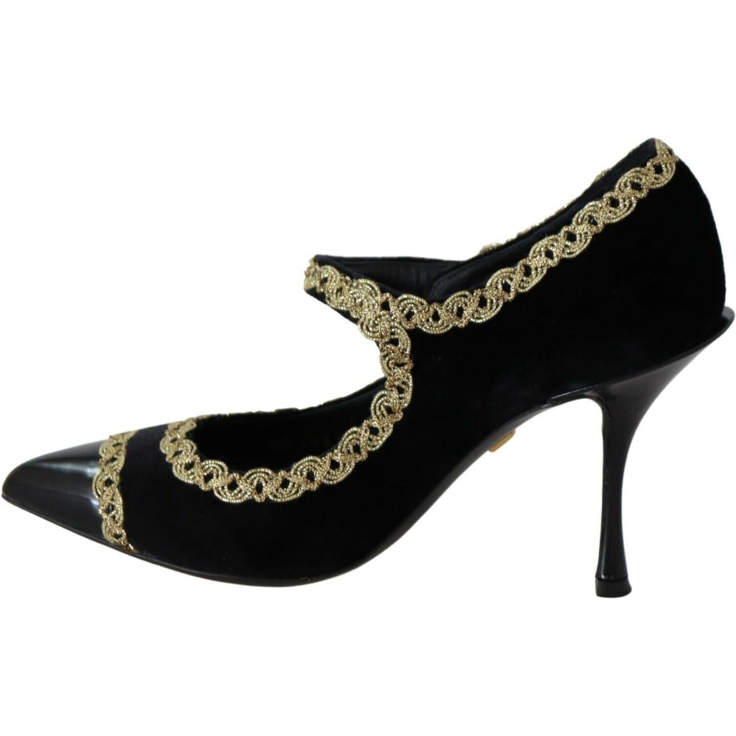 Dolce & Gabbana Black Embellished Velvet Mary Jane Pumps Shoes