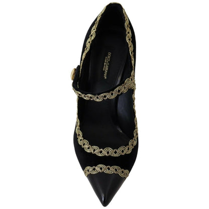 Dolce & Gabbana Black Embellished Velvet Mary Jane Pumps Shoes WOMAN PUMPS