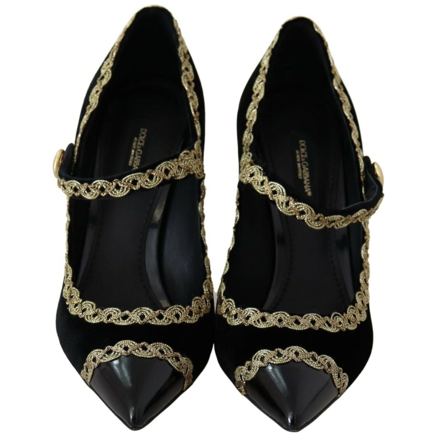 Dolce & Gabbana Black Embellished Velvet Mary Jane Pumps Shoes