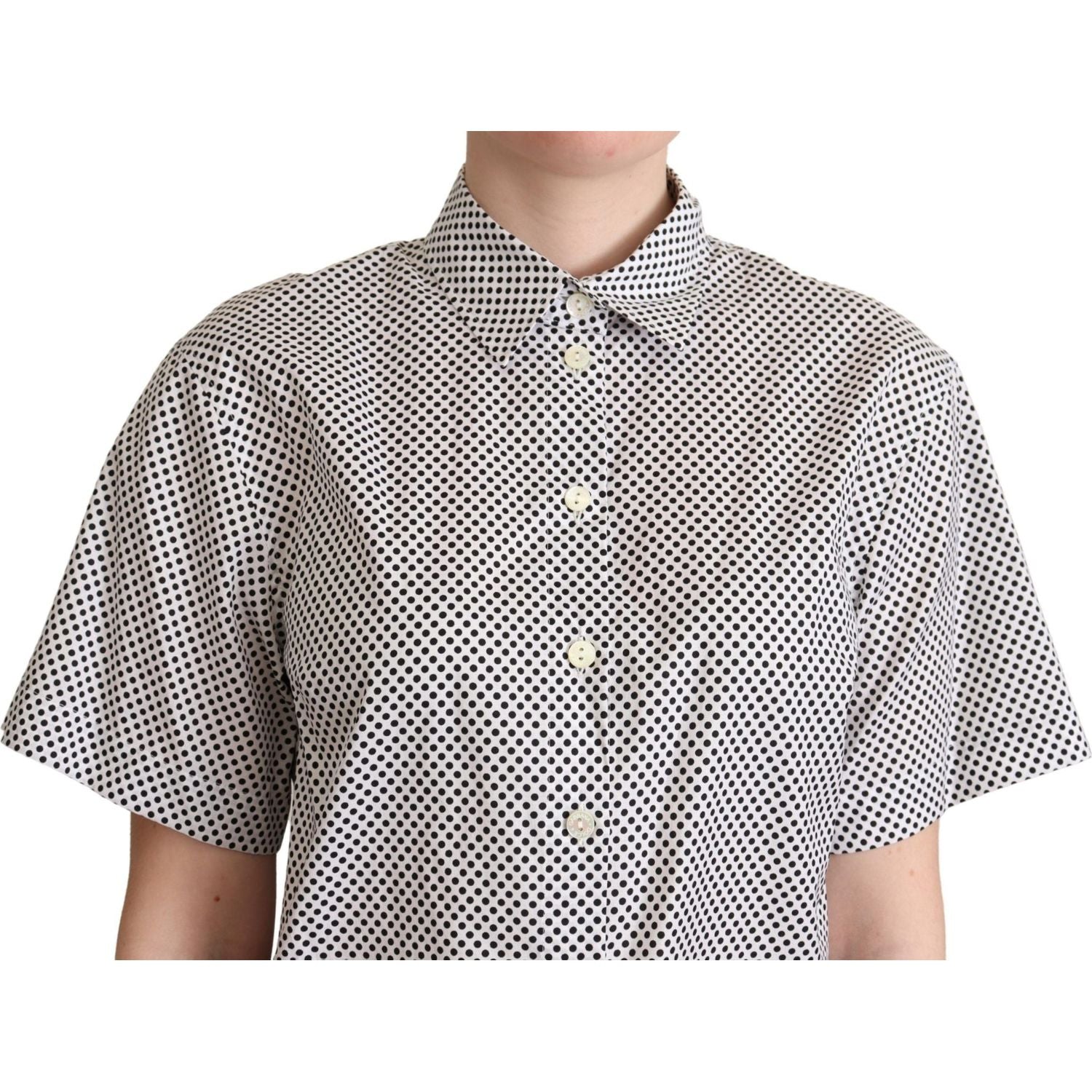 Dolce & Gabbana Black Polka Dot Collared Shirt White
