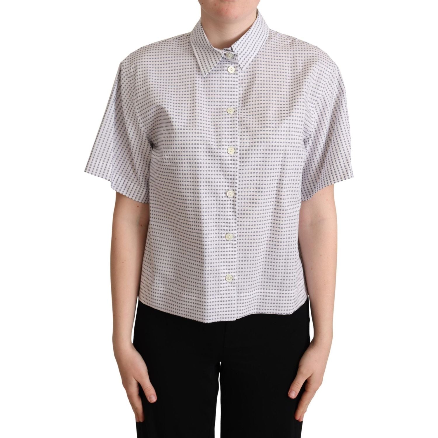 Dolce & Gabbana White Polka Dots Collared Blouse Shirt
