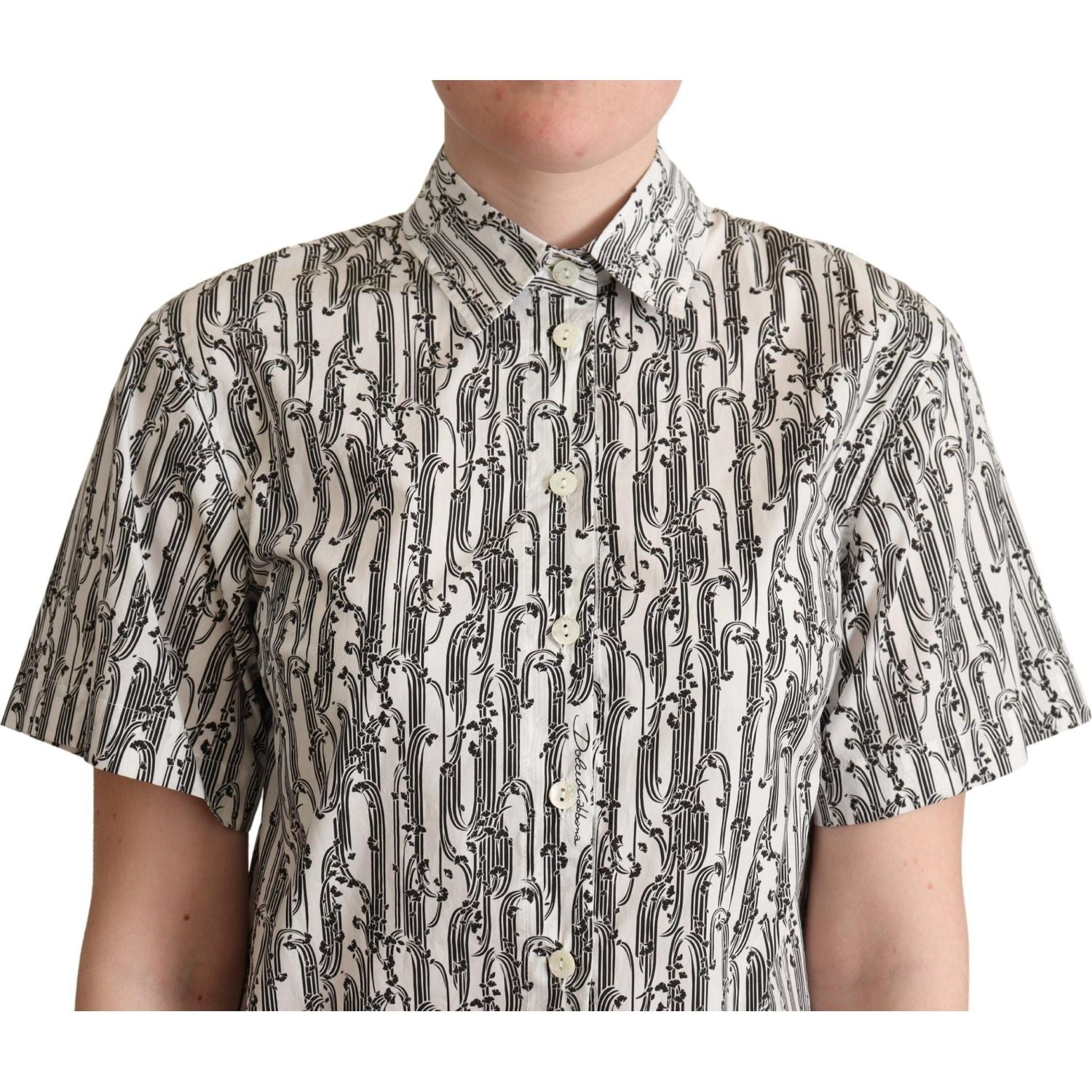 Dolce & Gabbana White Floral Collared Blouse Shirt