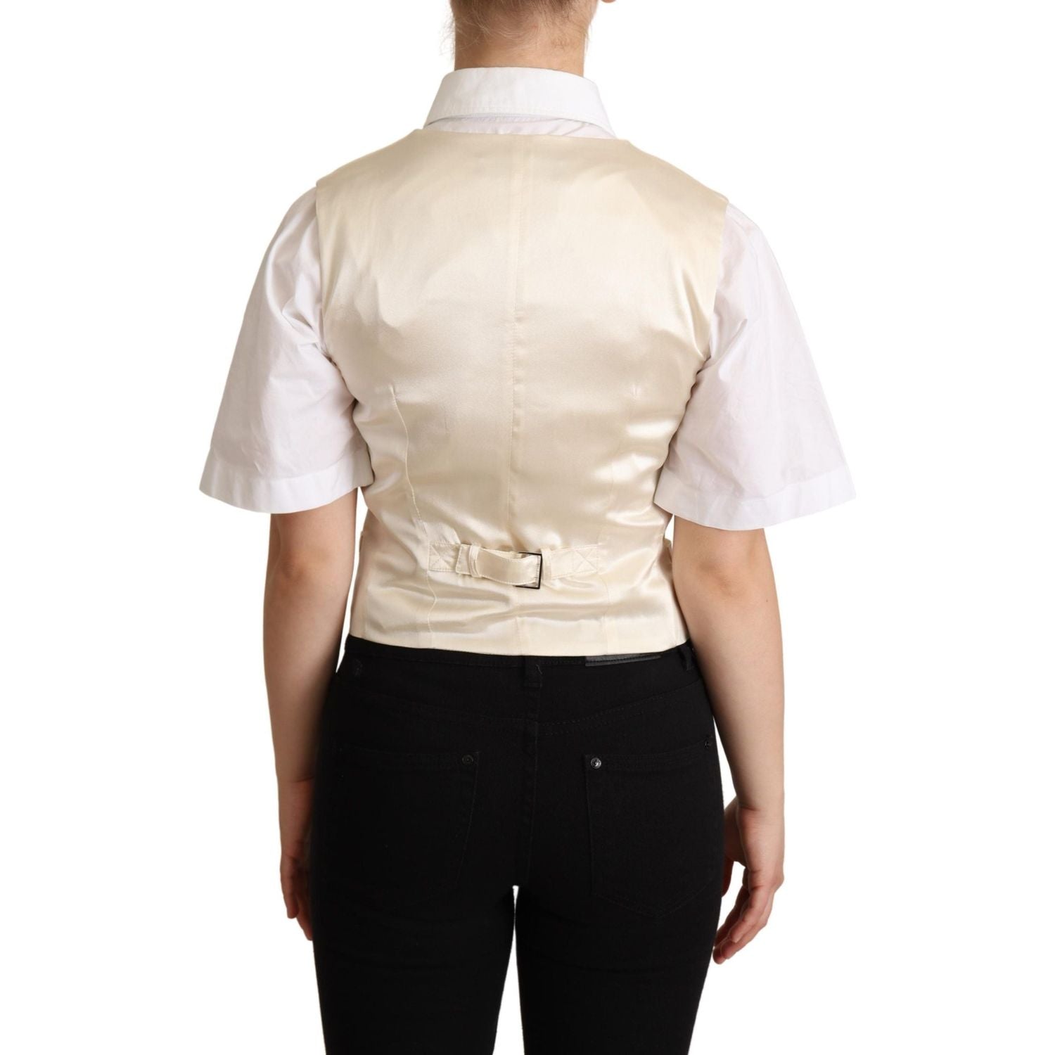 Dolce & Gabbana Beige Silk Sleeveless Waistcoat Vest