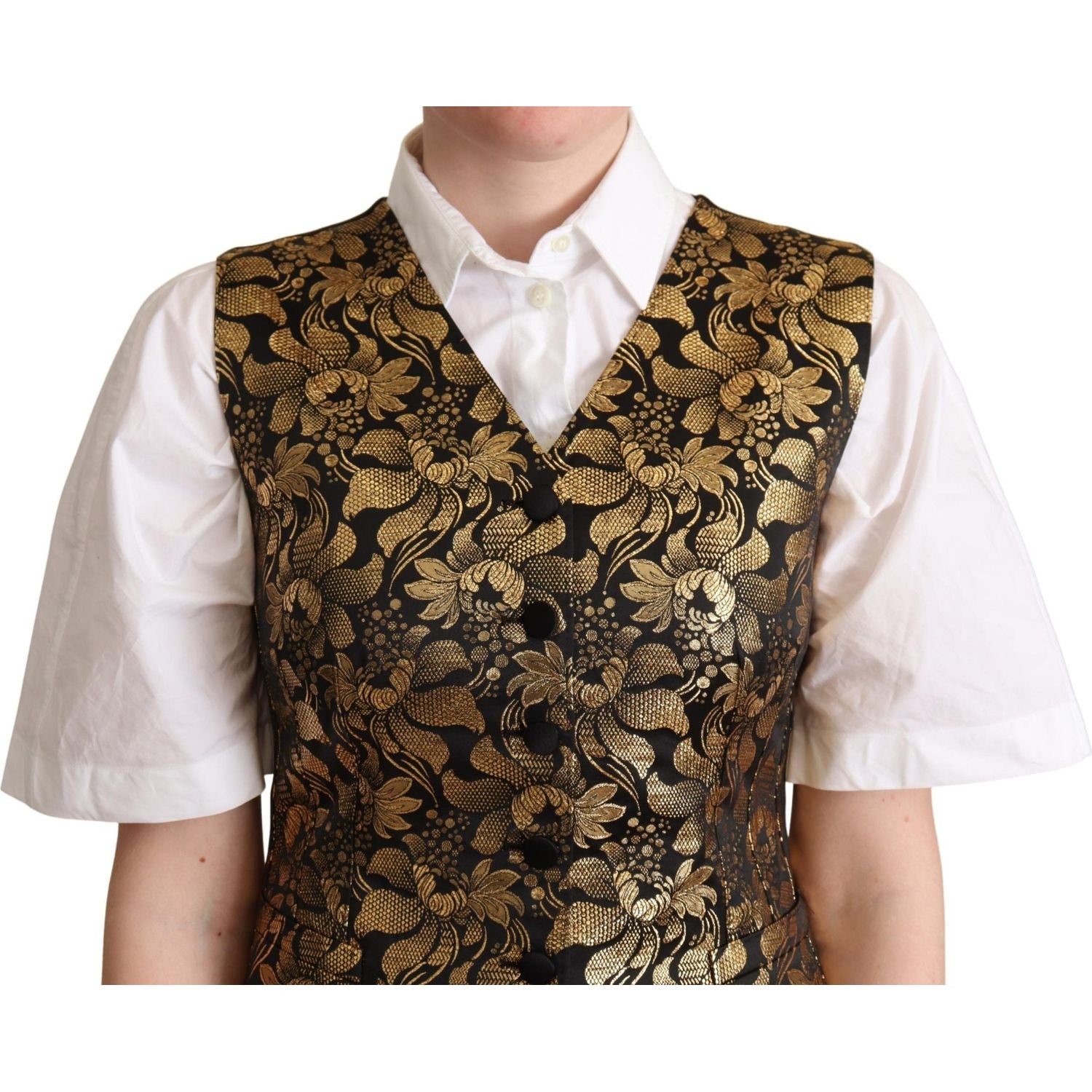 Dolce & Gabbana Black Gold Jacquard Silk Waistcoat Vest