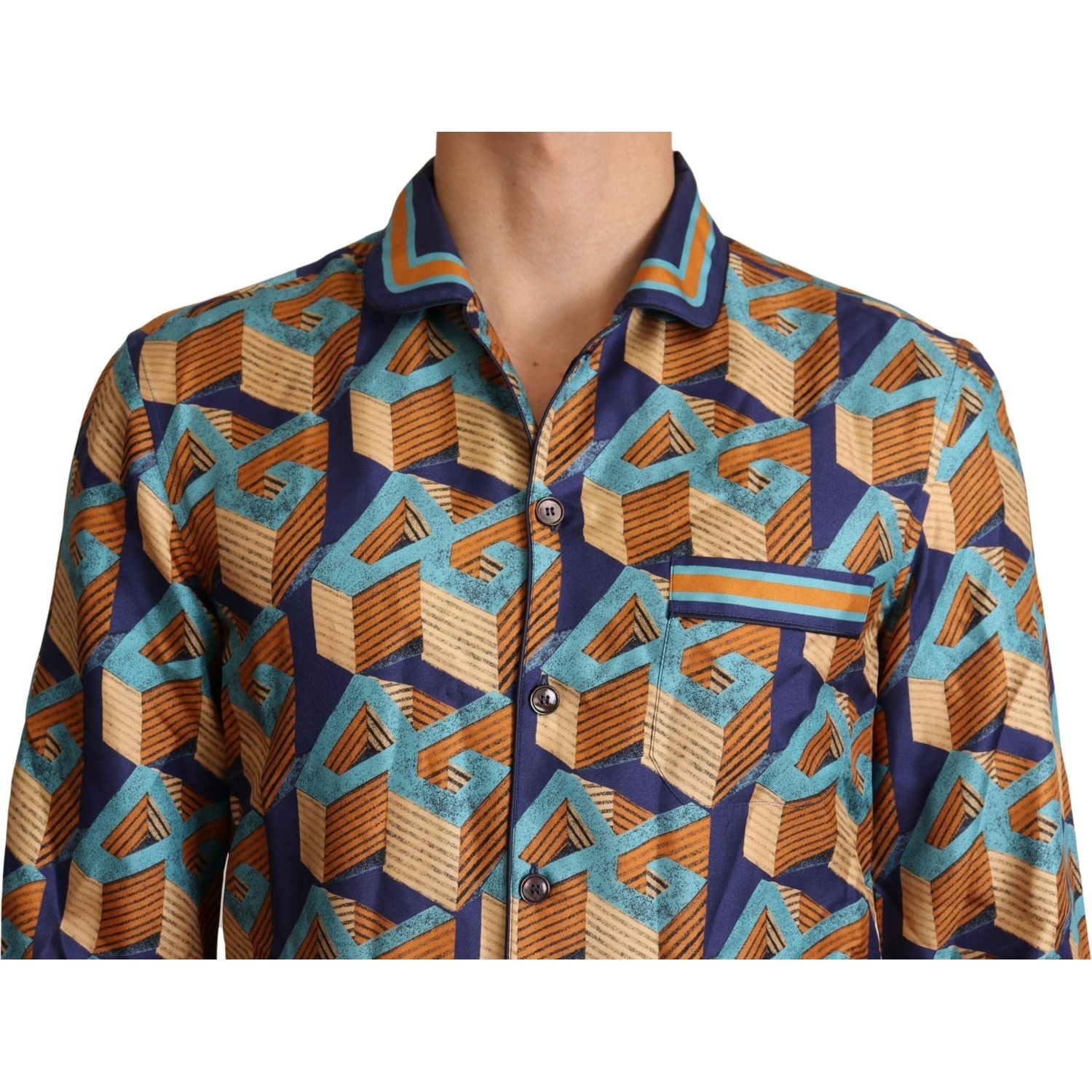 Dolce & Gabbana Multicolor DG Logo Silk Mens Top Shirt