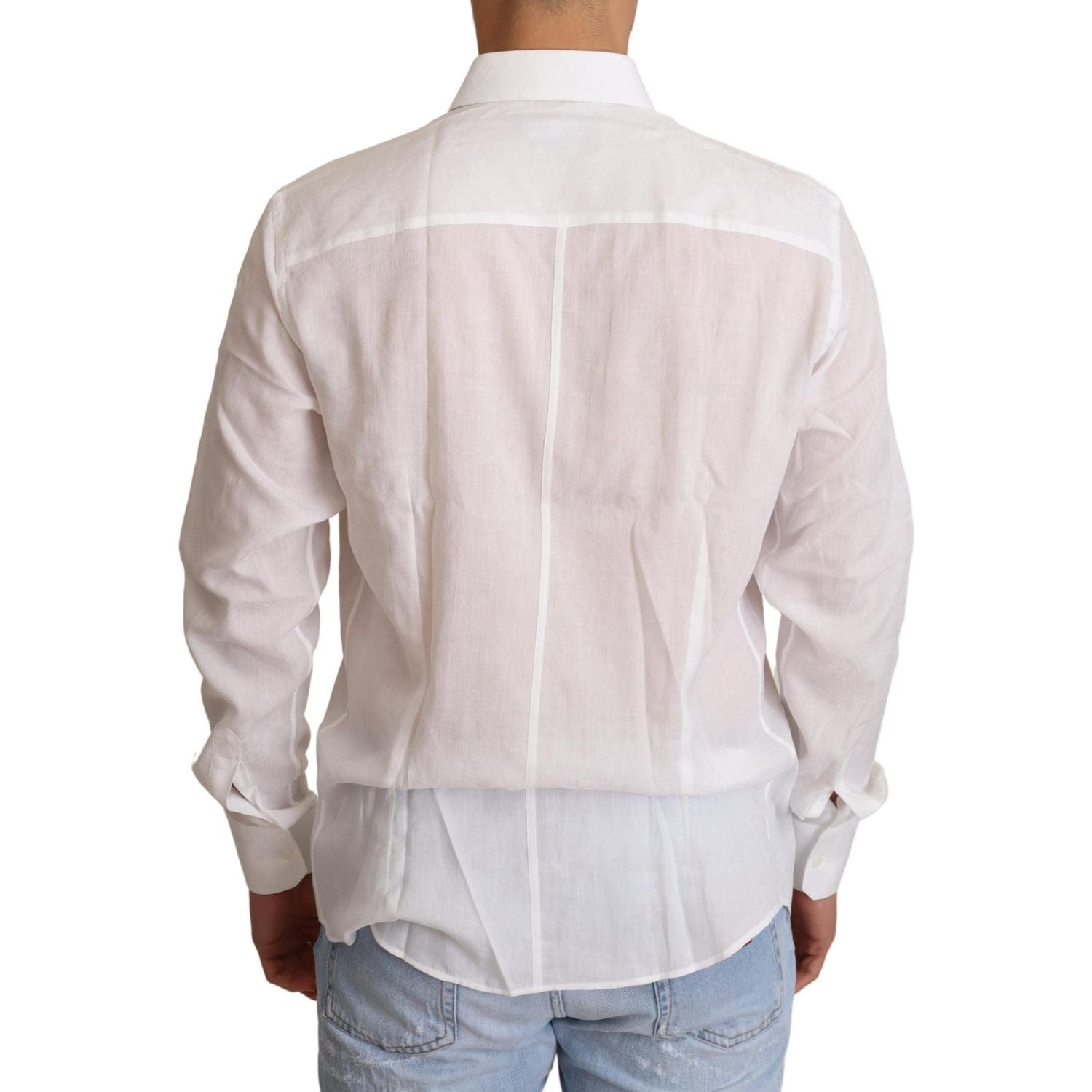 Dolce & Gabbana White Cotton Floral Pattern MARTINI Shirt