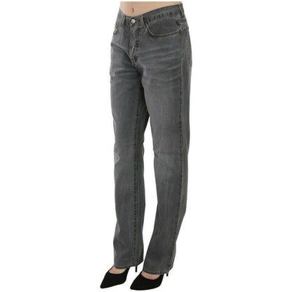 Just Cavalli Gray Washed Mid Waist Straight Denim Pants Jeans