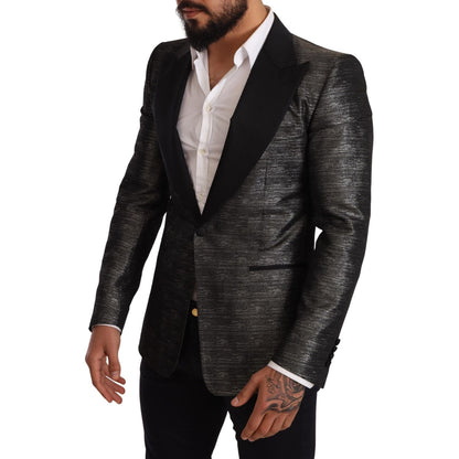 Dolce & Gabbana Gray Metallic Black Slim Tuxedo Blazer