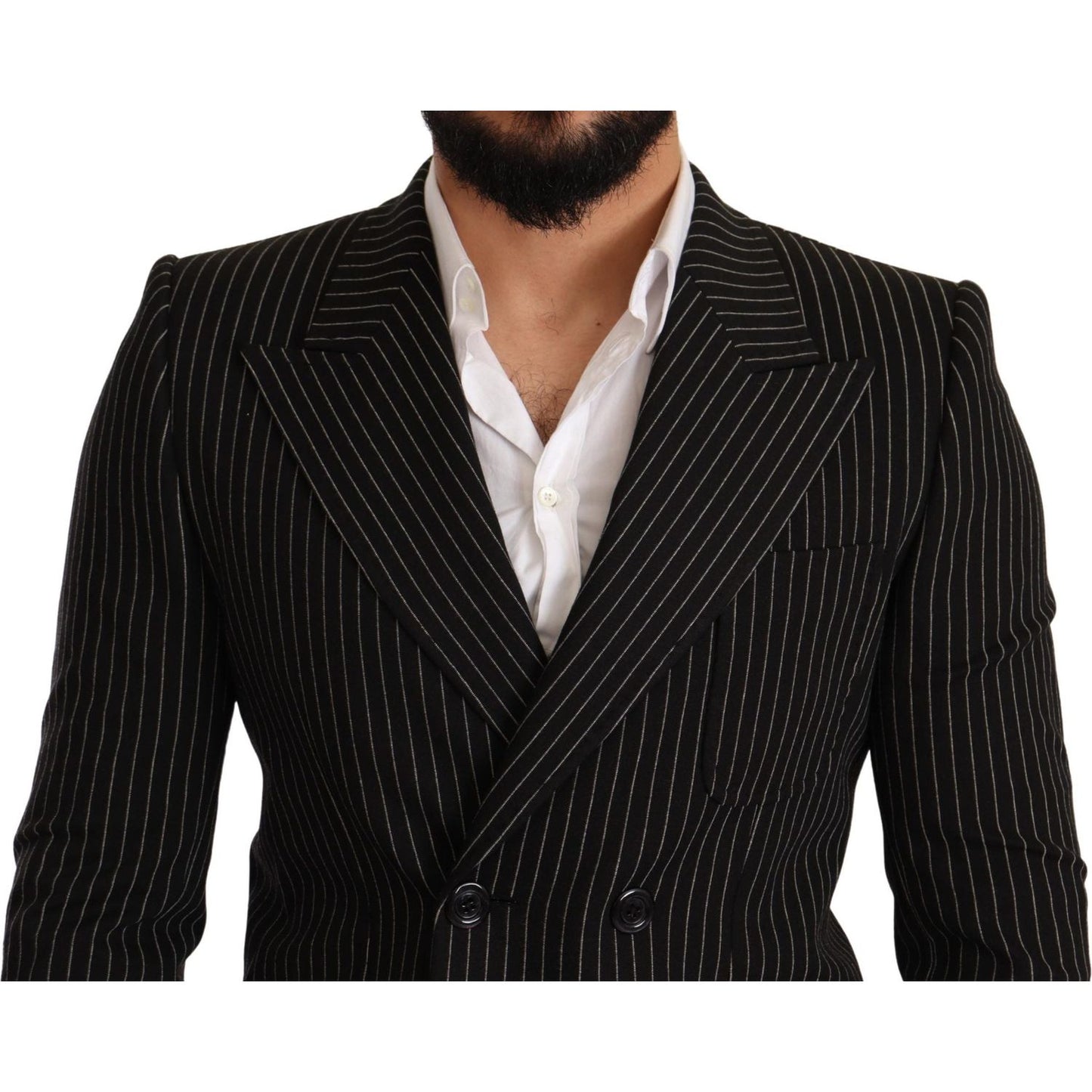 Dolce & Gabbana Black White Striped Slim Fit Coat Blazer