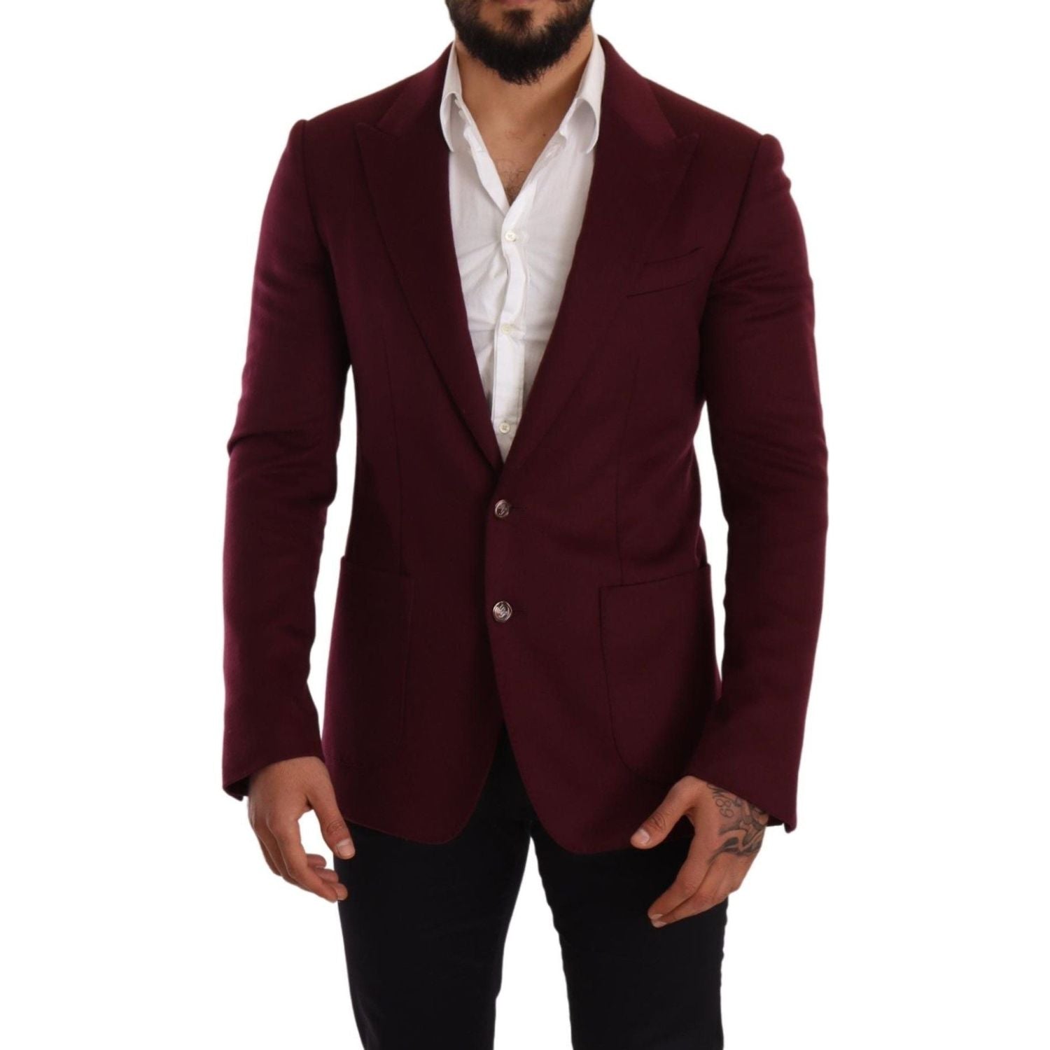 Dolce & Gabbana Maroon Cashmere Slim Fit Coat Jacket Blazer
