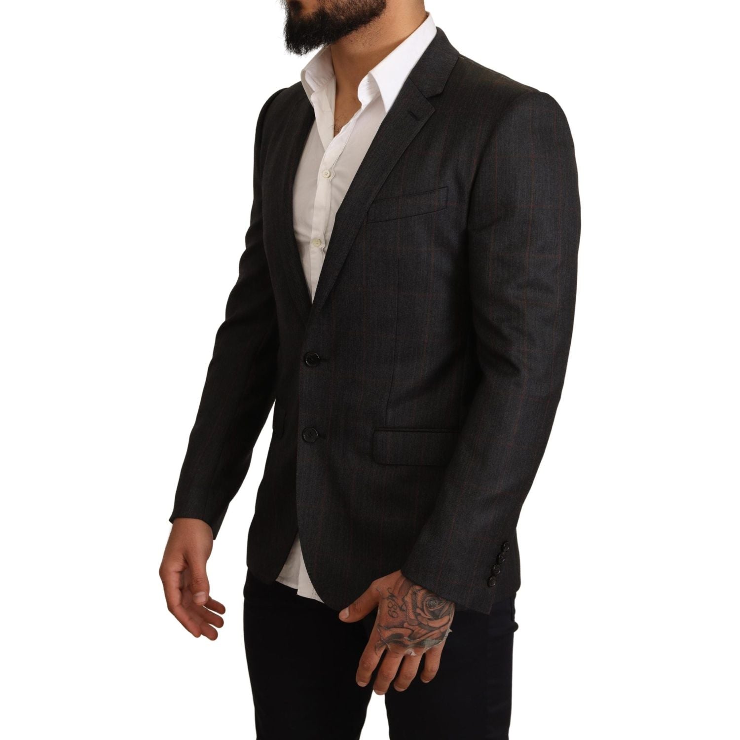 Dolce & Gabbana Gray Check Wool Slim Fit Blazer Jacket