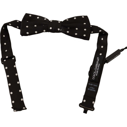 Dolce & Gabbana Black White Polka Dot Silk Adjustable Neck Papillon Bow Tie Bow Tie