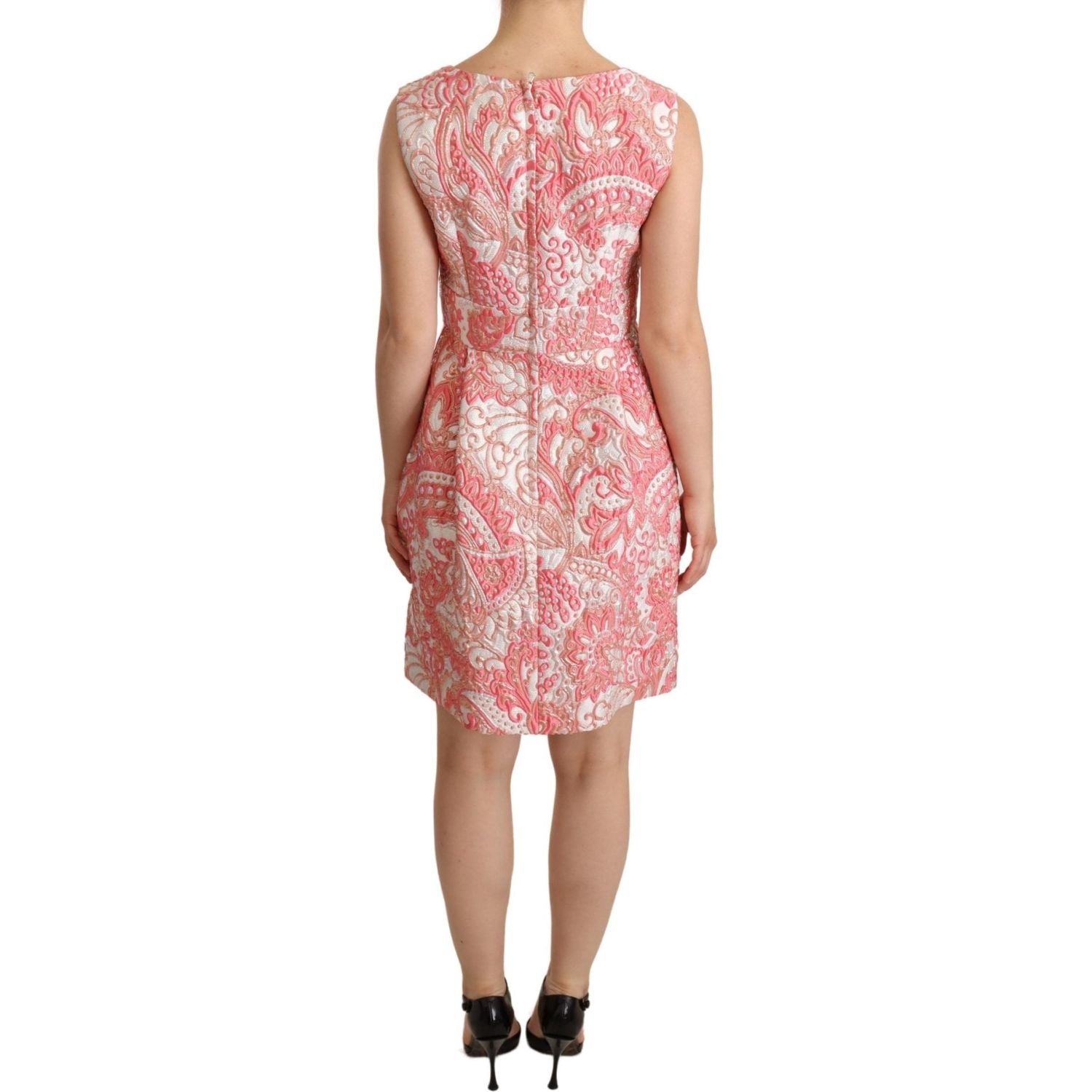 Dolce & Gabbana Pink Floral Jacquard Pleated Sheath Dress