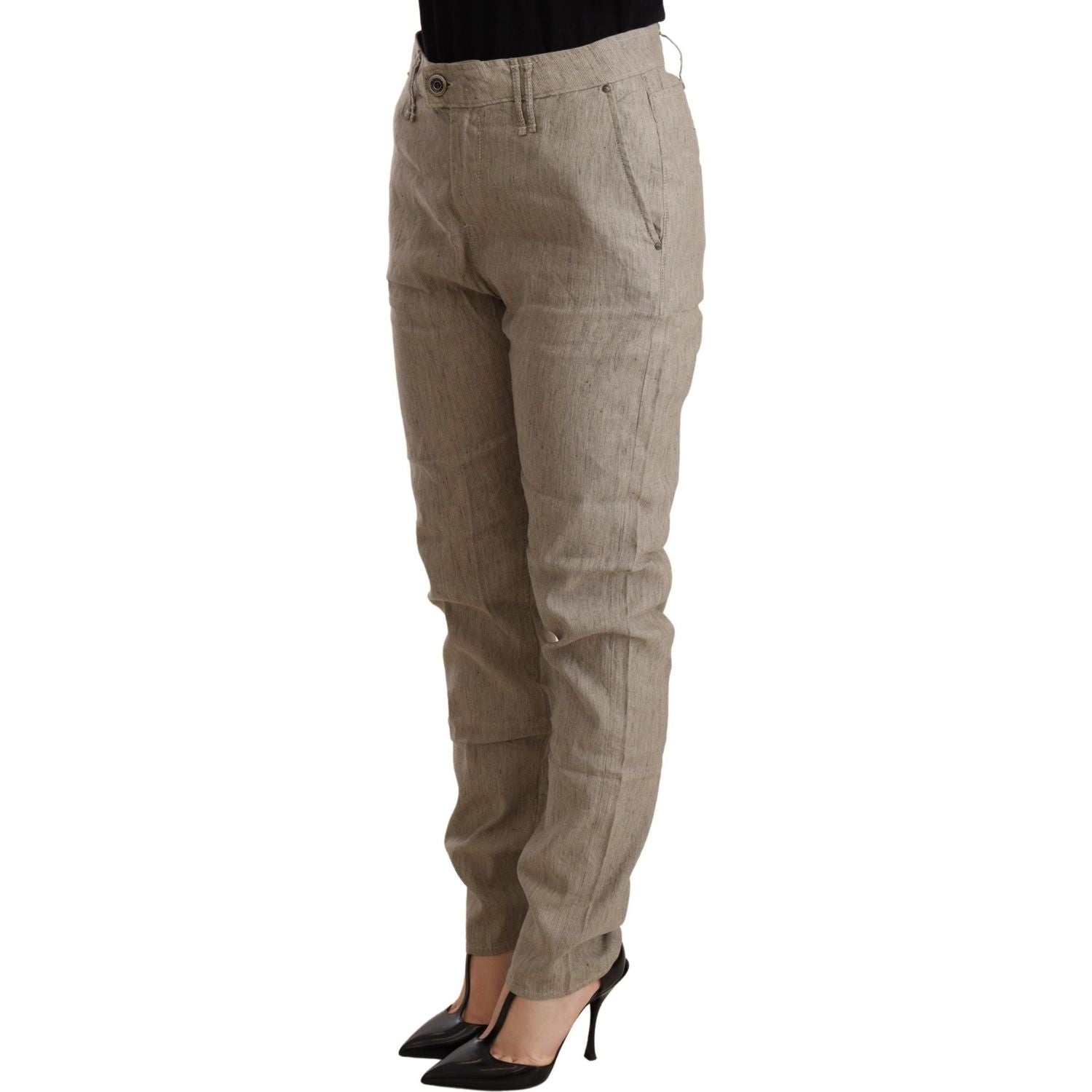 CYCLE Beige Mid Waist Casual Baggy Stretch Trouser