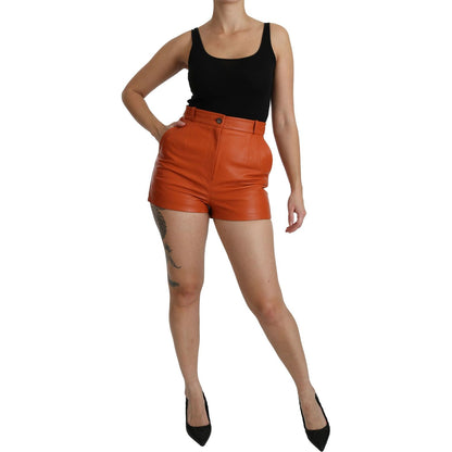 Dolce & Gabbana Orange Leather High Waist Hot Pants Shorts Shorts