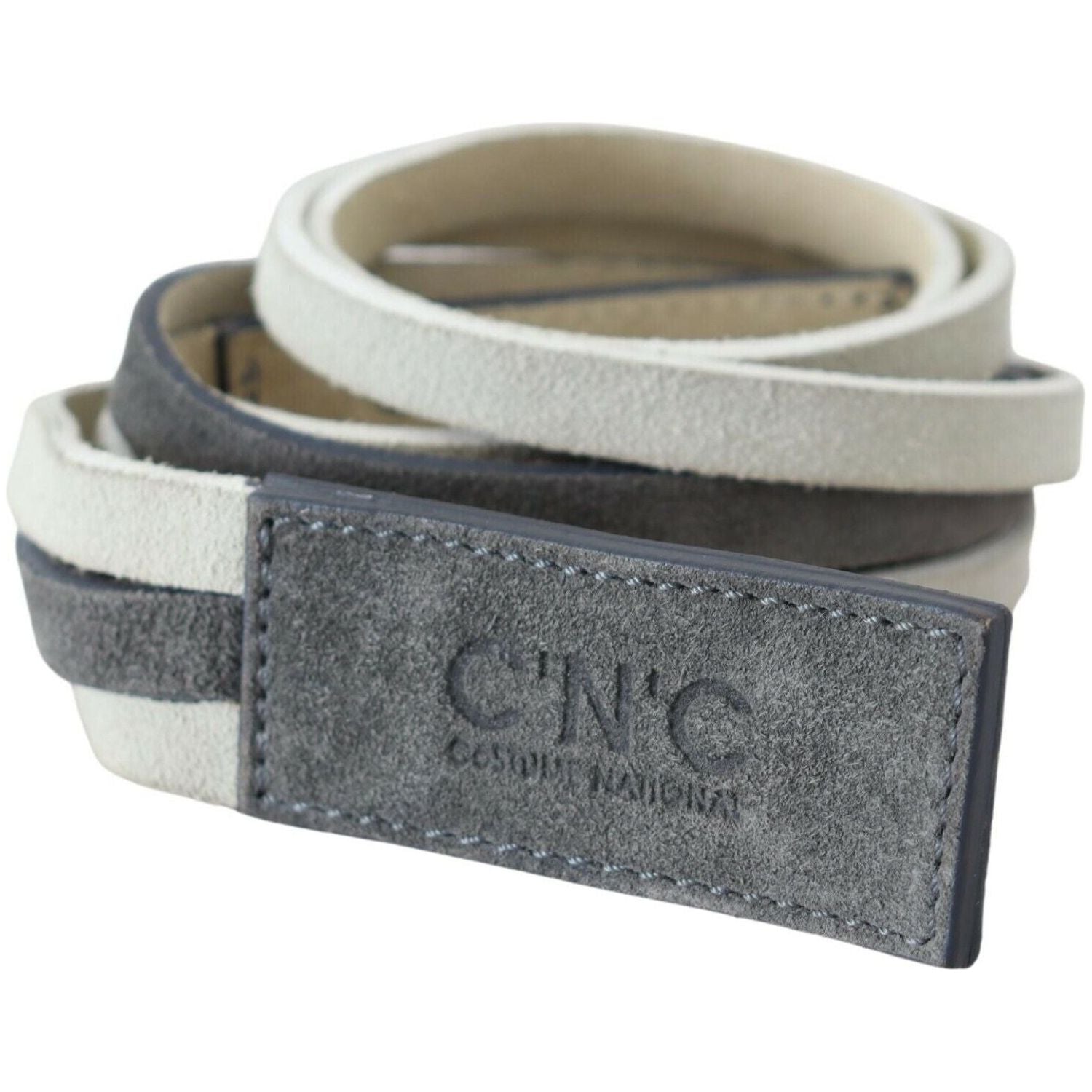 Costume National White Velvet Square Logo Design Waist Belt