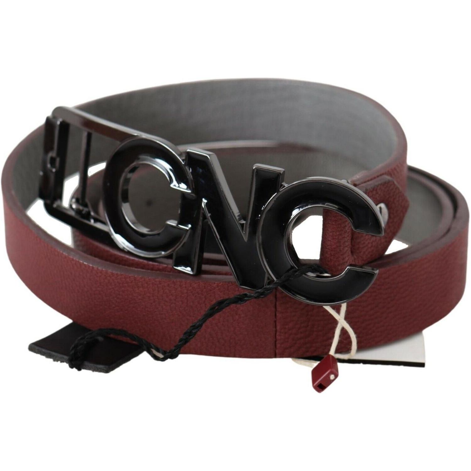Costume National Maroon Skinny Leather Logo Fashion Belt