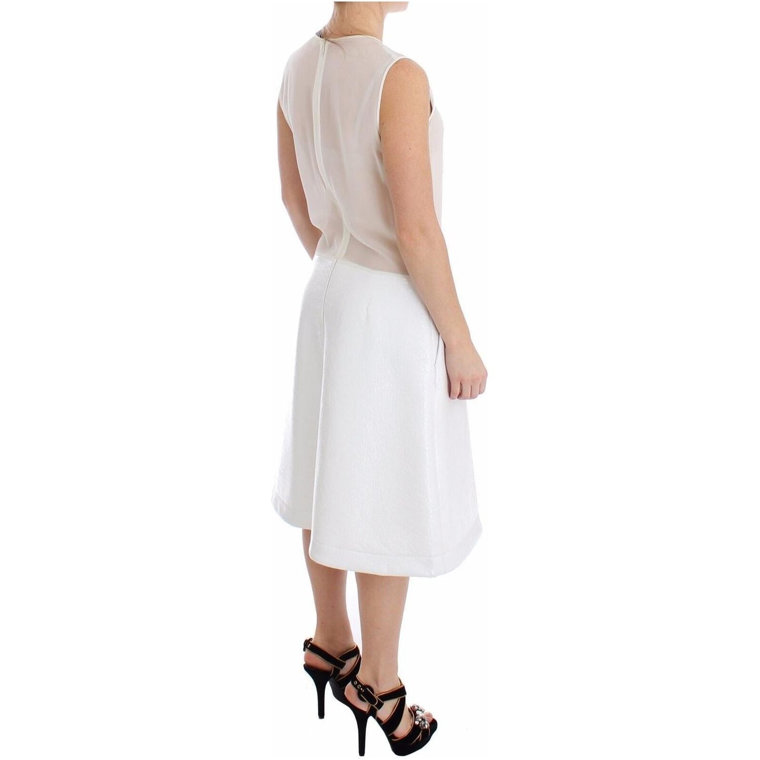 Koonhor White Pleated Bottom Tank Sheath Transparent Dress