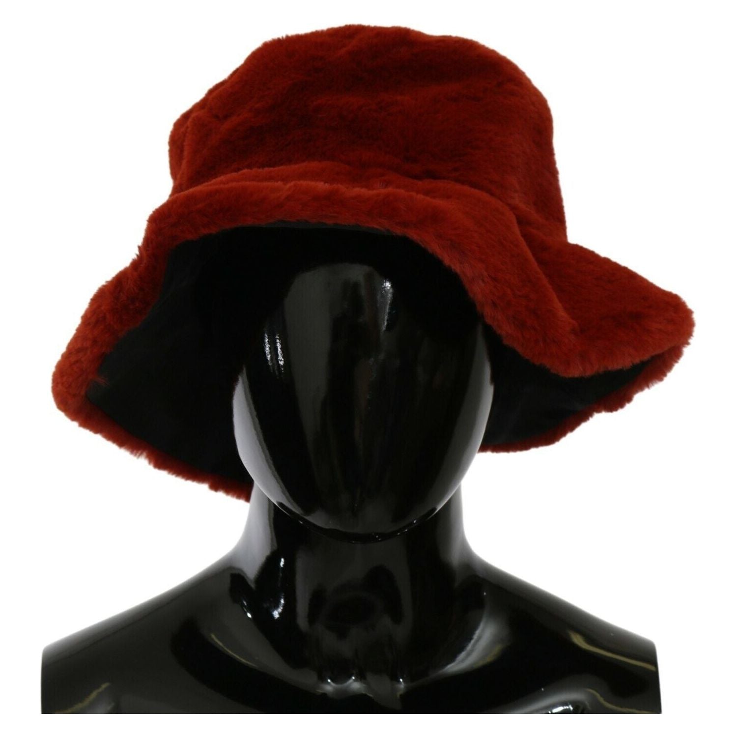 Dolce & Gabbana Red Bordeaux Fur Wide Brim Bucket  Hat