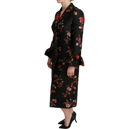 Dolce & Gabbana Black Floral Embroidered Jacket Coat