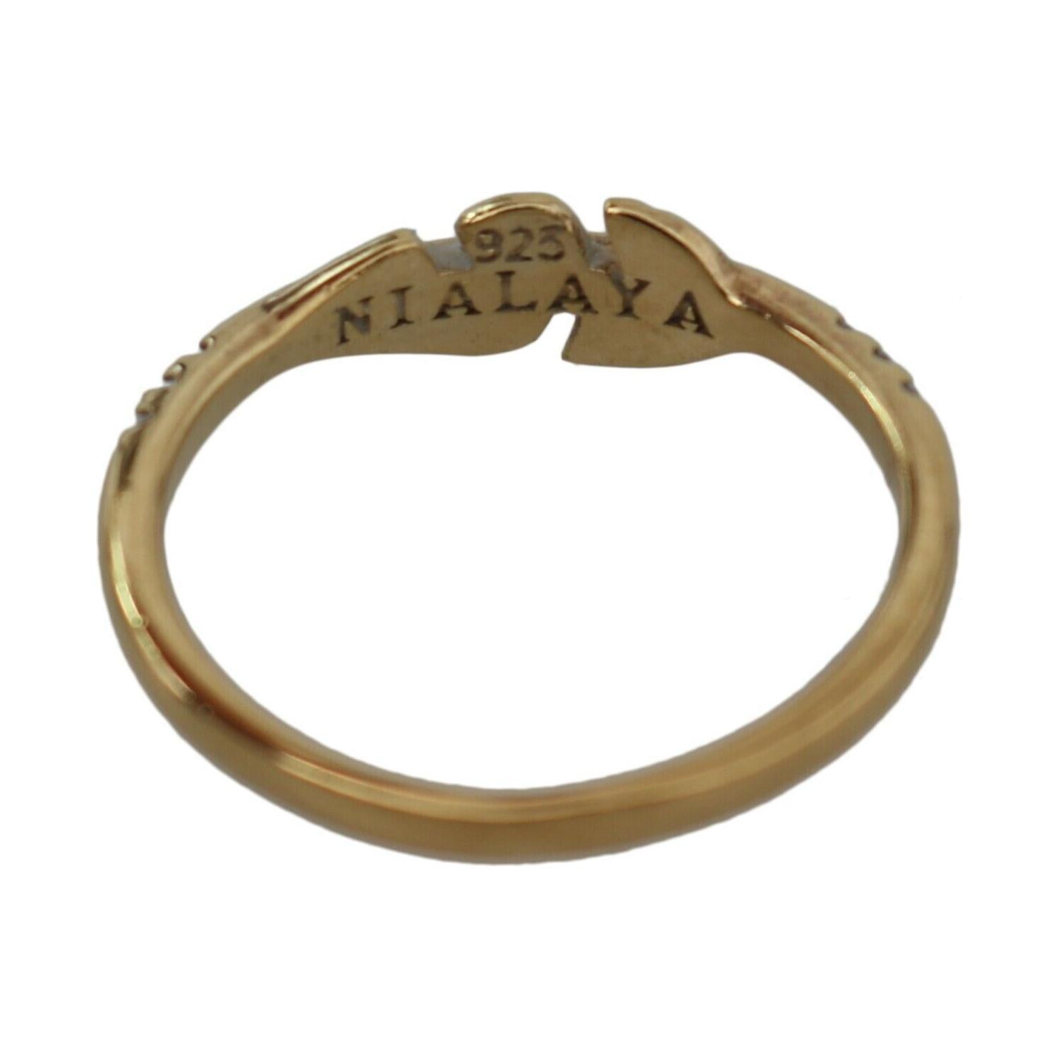 Nialaya Gold Feather Clear CZ 925 Silver Women