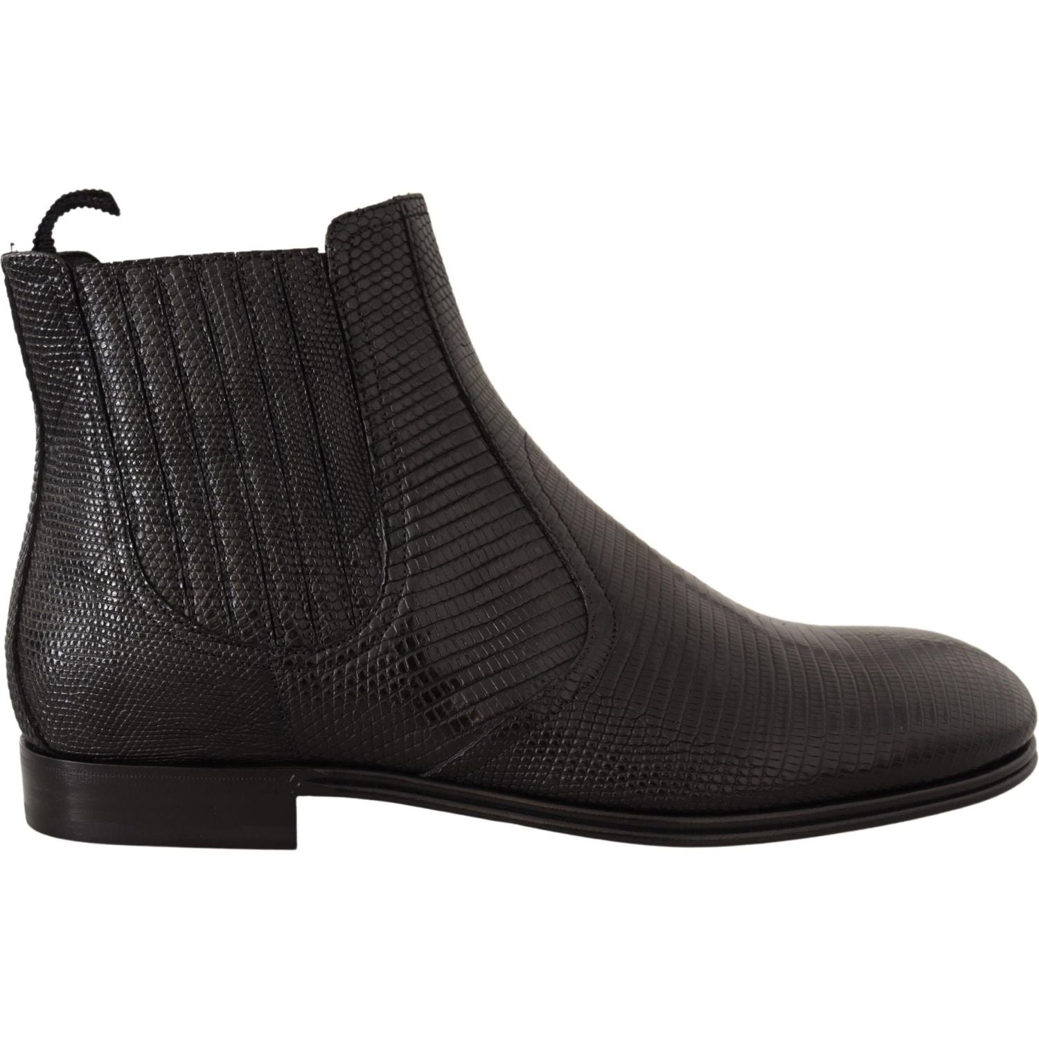 Dolce & Gabbana Black Leather Lizard Skin Ankle Boots