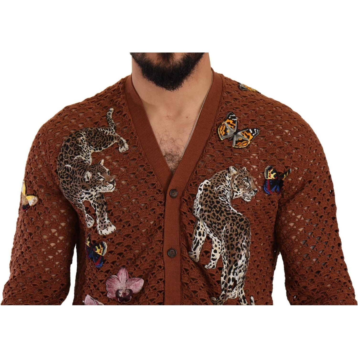 Dolce & Gabbana Brown Leopard Butterfly Cardigan Sweater