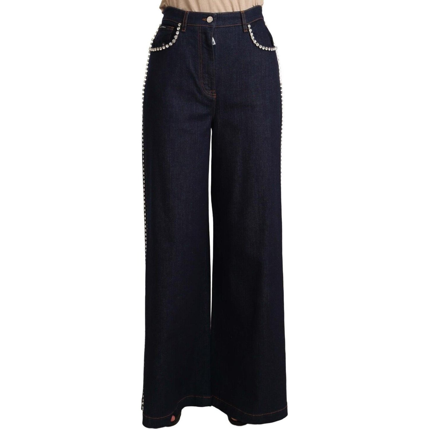 Dolce & Gabbana Dark Blue Crystal Embellished Flare Jeans Jeans & Pants