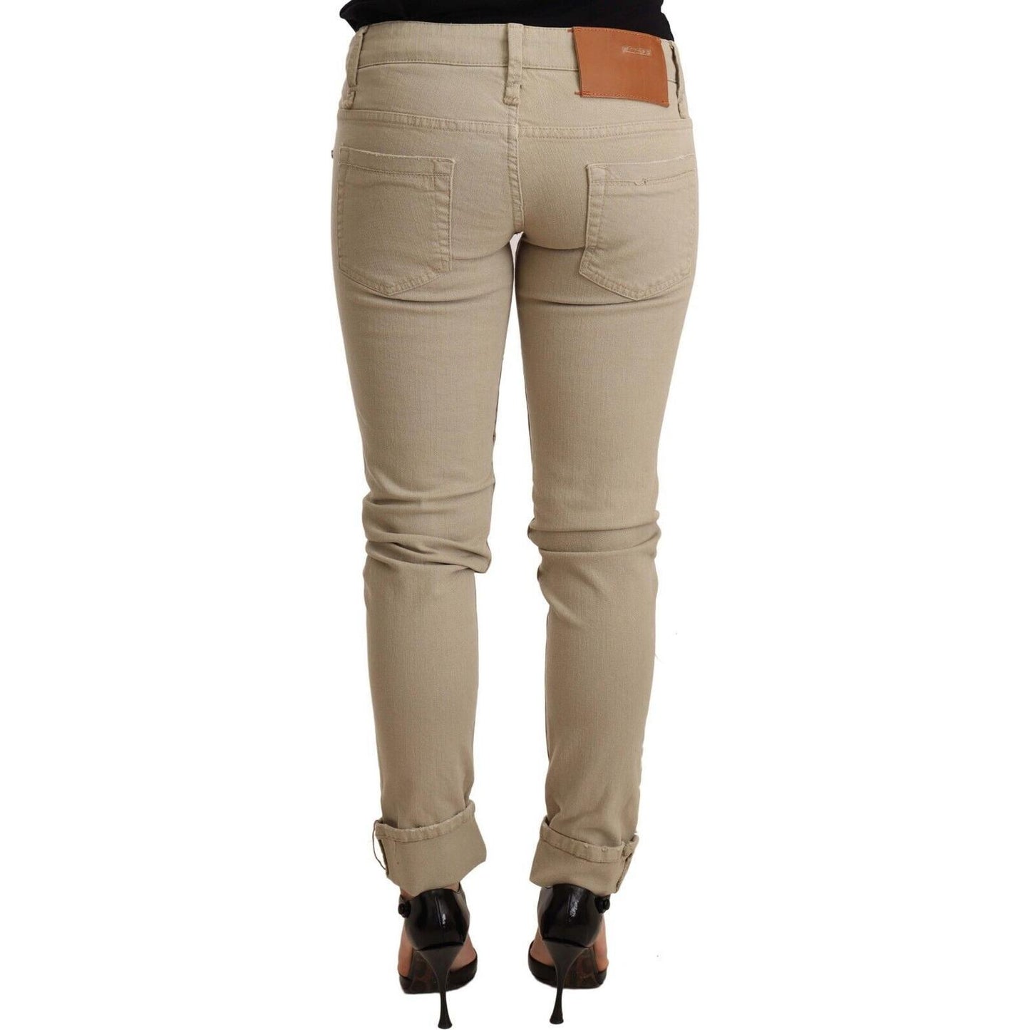 Acht Beige Denim Cotton Bottom Slim Fit Folded Pant Jeans & Pants