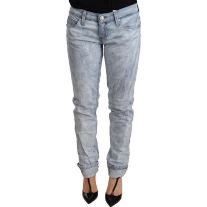 Acht Light Blue Washed Cotton Folded Hem Denim Trouser Jeans & Pants