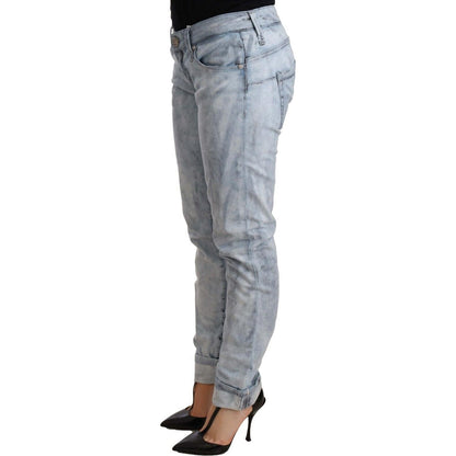 Acht Light Blue Washed Cotton Folded Hem Denim Trouser Jeans & Pants