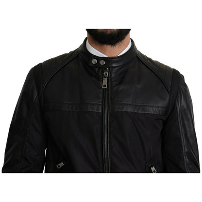 Dolce & Gabbana Black Nylon Full Zip Men Bomber Coat Jacket MAN COATS & JACKETS