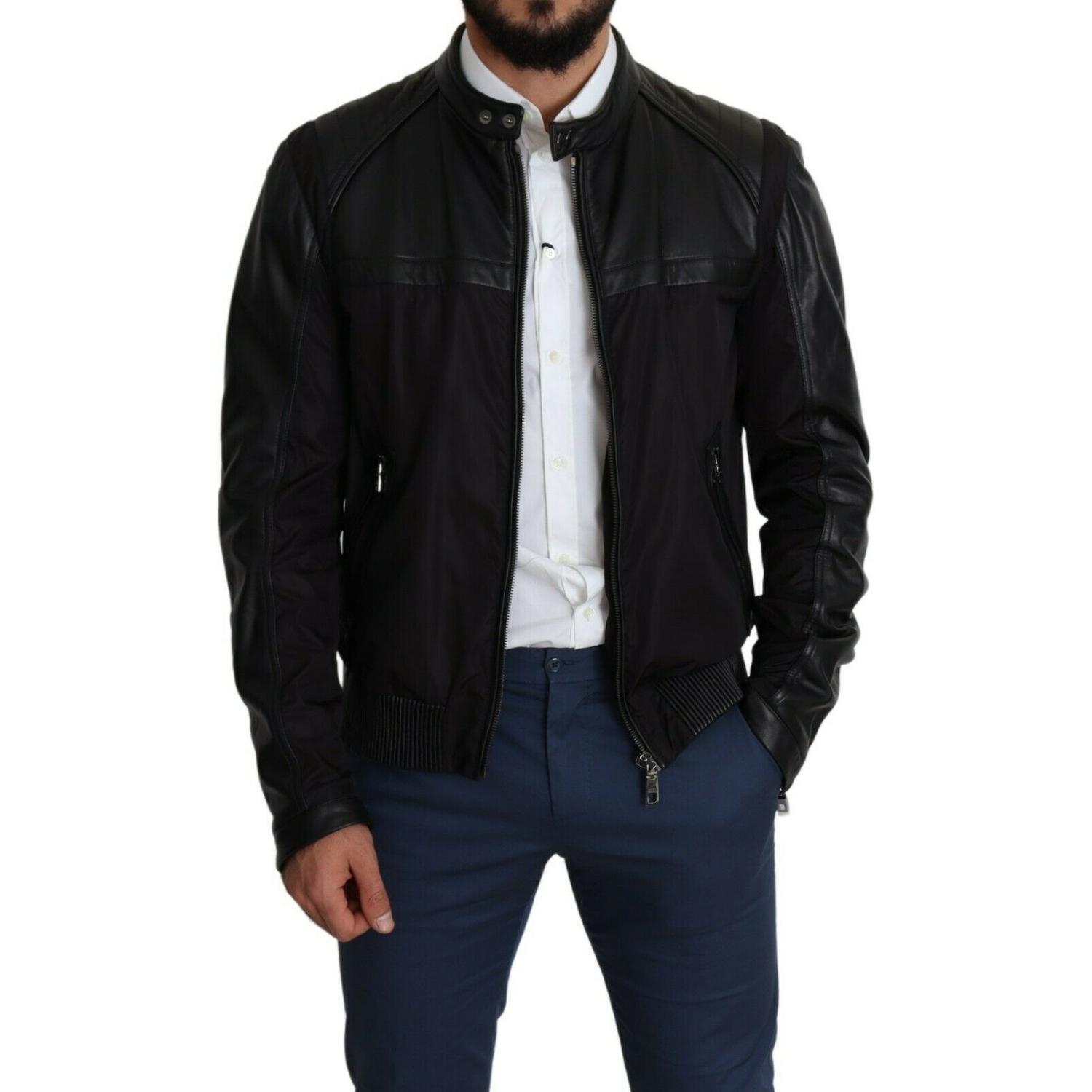 Dolce & Gabbana Black Nylon Full Zip Men Bomber Coat Jacket
