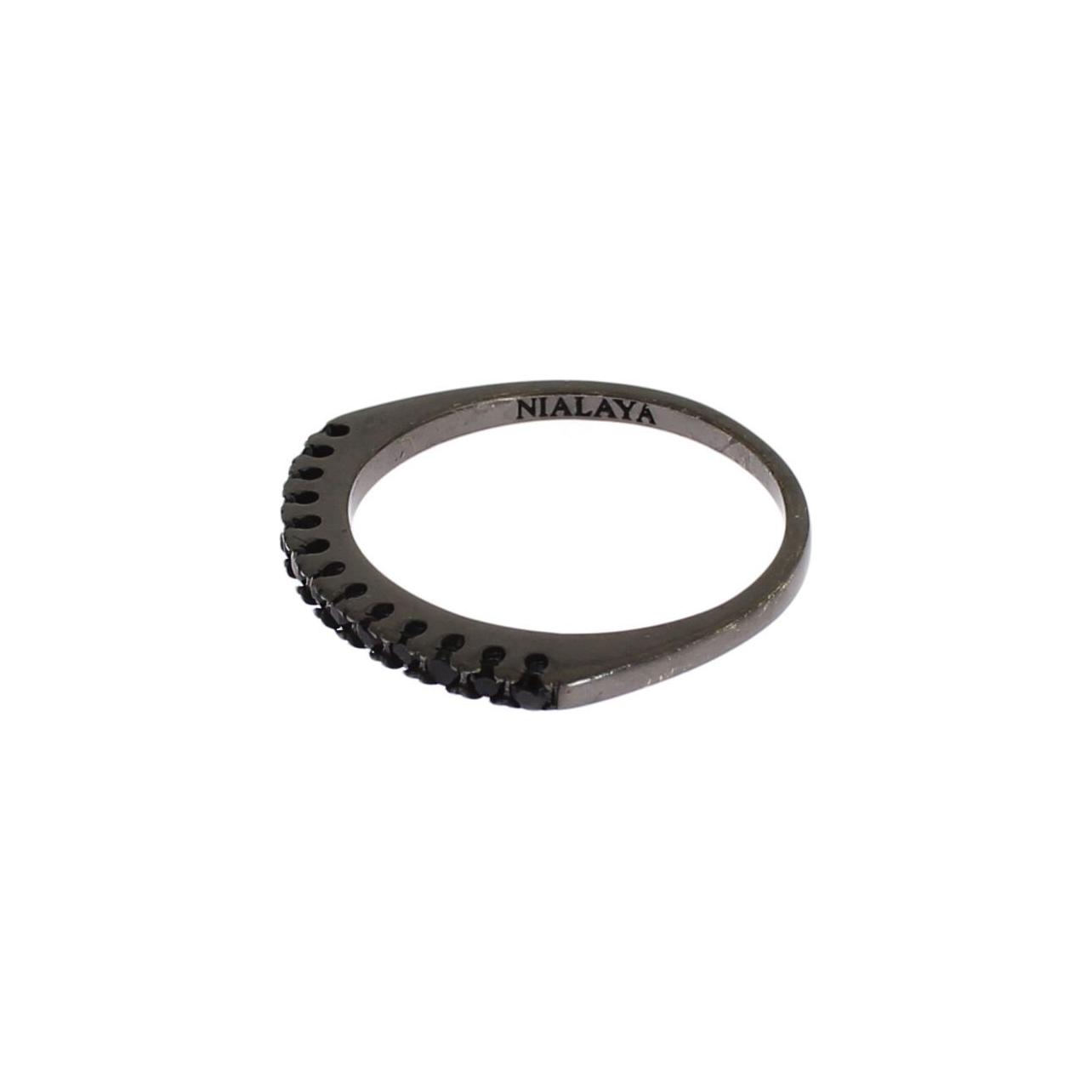 Nialaya Black CZ Rhodium 925 Silver Womens Ring Ring