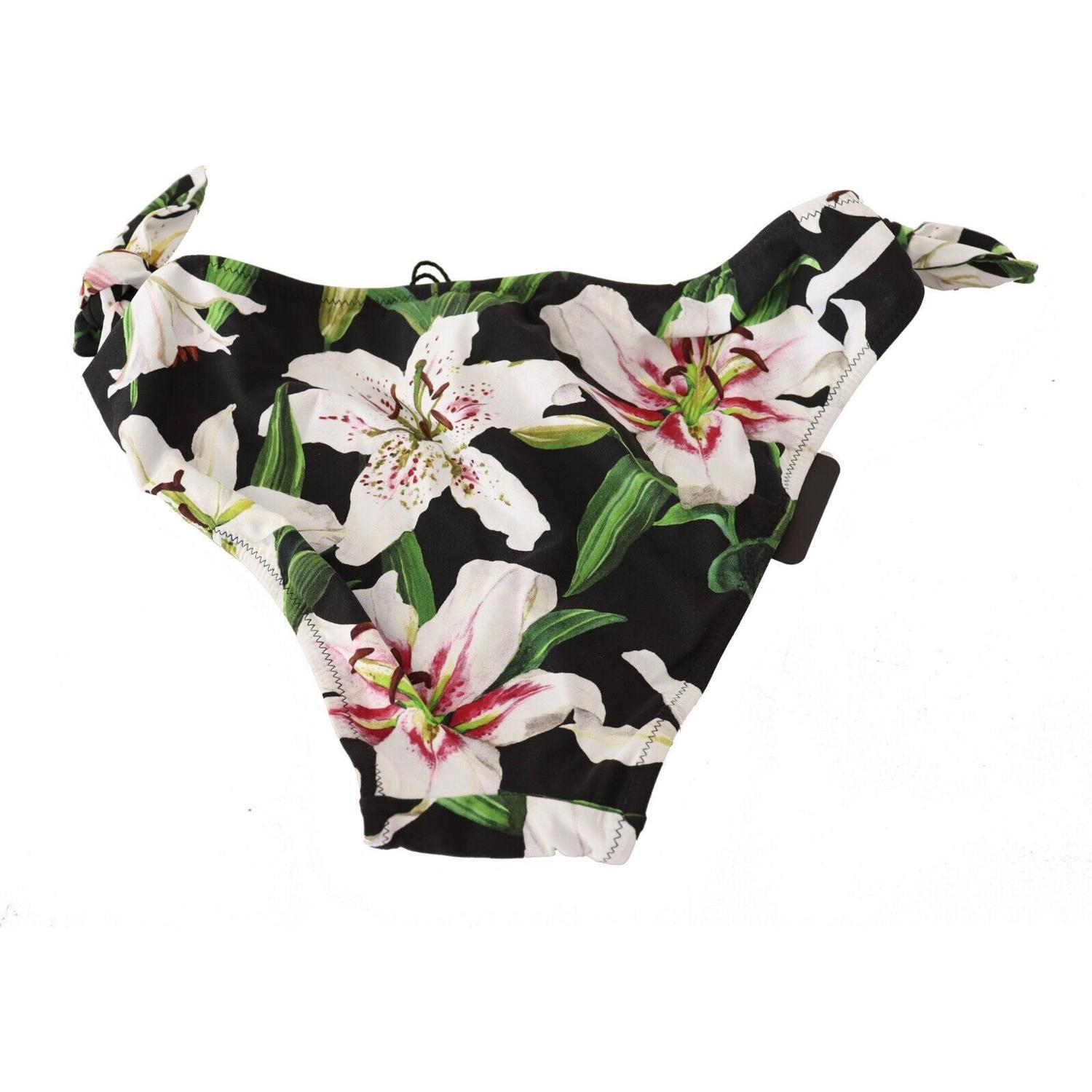 Dolce & Gabbana Bikini Bottom Black Lily Print Swimsuit Swimwear